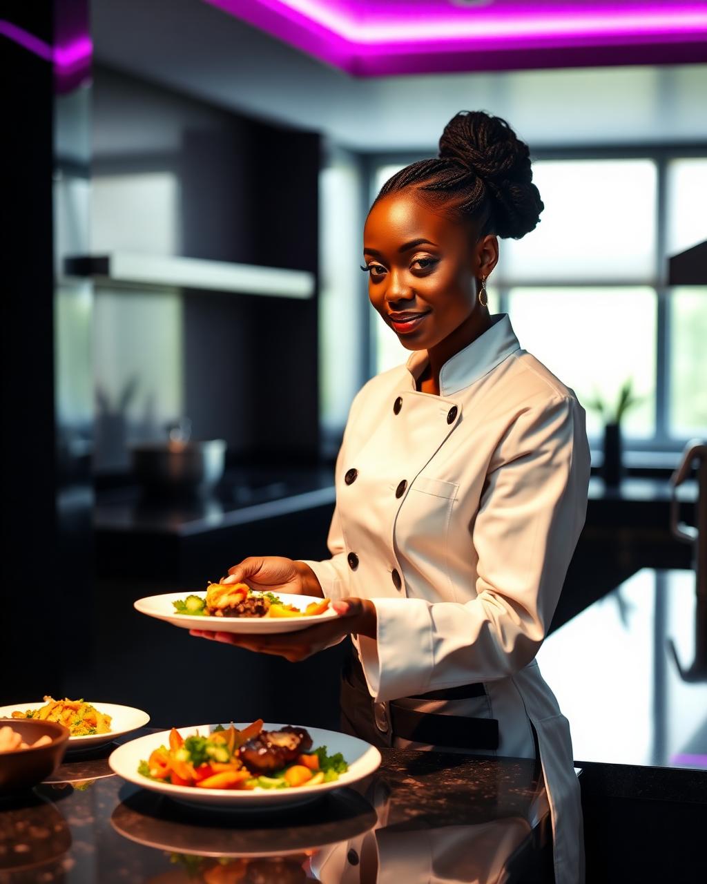 Head chef plating Nigerian dishes